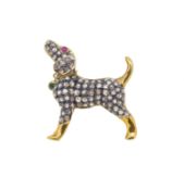 A diamond, ruby and emerald dog brooch,