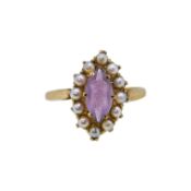A 9ct gold amethyst and pearl ring,