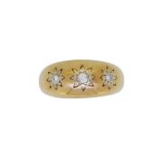 A 9ct gold three stone diamond ring,