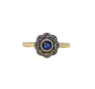 A sapphire and diamond cluster ring,