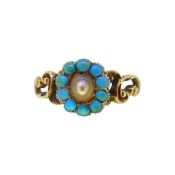 A Victorian turquoise and pearl cluster ring,