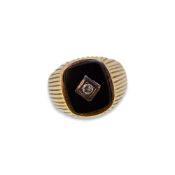 An onyx and diamond signet ring,