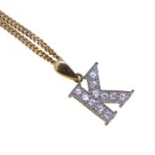 A 9ct gold initial 'K' pendant and chain,