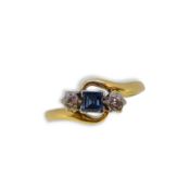 18ct gold sapphire and diamond three stone ring,