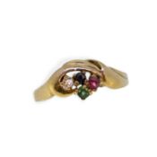 A 9ct gold ruby, emerald, sapphire and diamond ring,