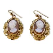 A pair of cameo ear pendants,