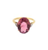 A 9ct gold pink tourmaline and zircon ring,