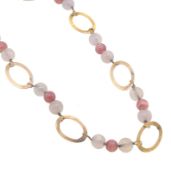 A 9ct gold rose quartz and rhodochrosite necklace,