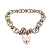An early 20th century 9ct gold turquoise bracelet,