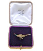 A cased enamelled pheasant brooch,