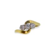 A three stone diamond crossover ring,