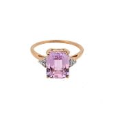 A 14ct gold kunzite and diamond ring,