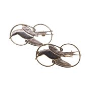 Two 9ct gold frigatebird brooches,
