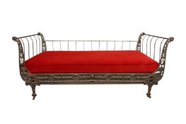 A REGENCY STYLE CAST AND WROUGHT IRON DAYBED, LATE 19TH CENTURY
