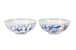 A PAIR OF CHINESE BLUE AND WHITE SEMI-EGGSHELL BOWLS
