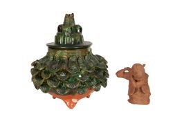 A MEXICAN GREEN GLAZED EARTHENWARE POTTERY JAR, 20TH CENTURY