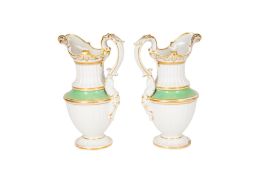 A PAIR OF ENGLISH SOFT PASTE PORCELAIN EWERS, EARLY 19TH CENTURY