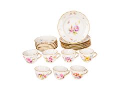 A PART SET OF EARLY 20TH CENTURY MEISSEN COFFEE CUPS & SAUCERS
