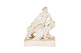 ATTRIBUTED TO MINTON; A PARIAN WARE FIGURE 'ARIADNE AND THE PANTHER' MODELLED BY JOHN BELL
