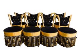 A MATCHED SET OF EIGHT FRENCH GILTWOOD AND EBONISED SALON CHAIRS