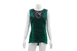 Dolce & Gabbana Green Silk Leopard Print Shell Top