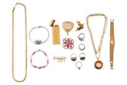 A COLLECTION OF COSTUME JEWELLERY AND A CARTIER LIGHTER