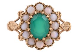 A CHRYSOPRASE AND OPAL HALO RING
