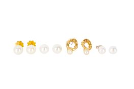 THREE PAIRS OF PEARL EARRINGS
