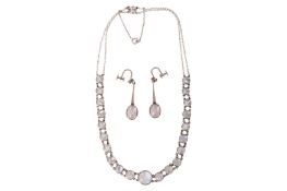 A MOONSTONE NECKLACE AND EARRINGS
