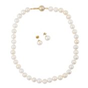 A single strand pearl necklace and stud earrings suite