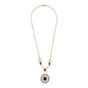 A blue enamel pendant necklace