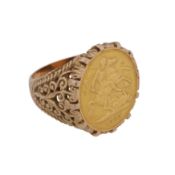 A half sovereign coin ring, circa 1970