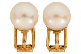 A pair of pearl earrings cased by Mappin & Webb