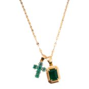 An emerald double pendant necklace