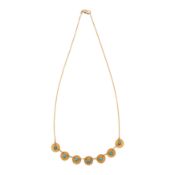 A synthetic turquoise necklace