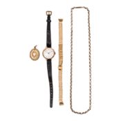 A collection of jewellery and a watch