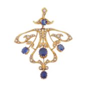 A sapphire and seed pearl pendant