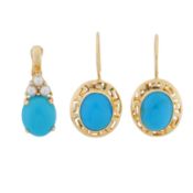 A pair of turquoise earrings and pendant suite