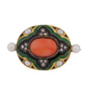 A gem set enamel brooch