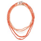 A collection of coral and pearl necklaces