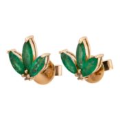 A pair of emerald and diamond stud earrings