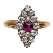 A ruby and diamond lozenge ring