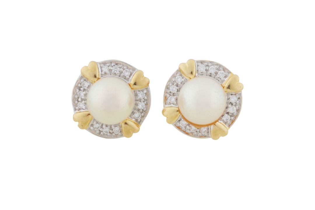 A pair of pearl and diamond stud earrings - Image 1 of 2