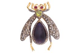 A gem set fly brooch