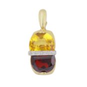 A garnet, citrine, and diamond pendant