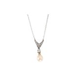 A cultured pearl and diamond necklace