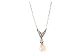 A cultured pearl and diamond necklace