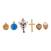 Five pendants and a heart lock clasp