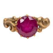 A synthetic ruby single stone ring