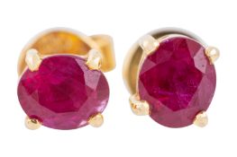 A pair of ruby stud earrings